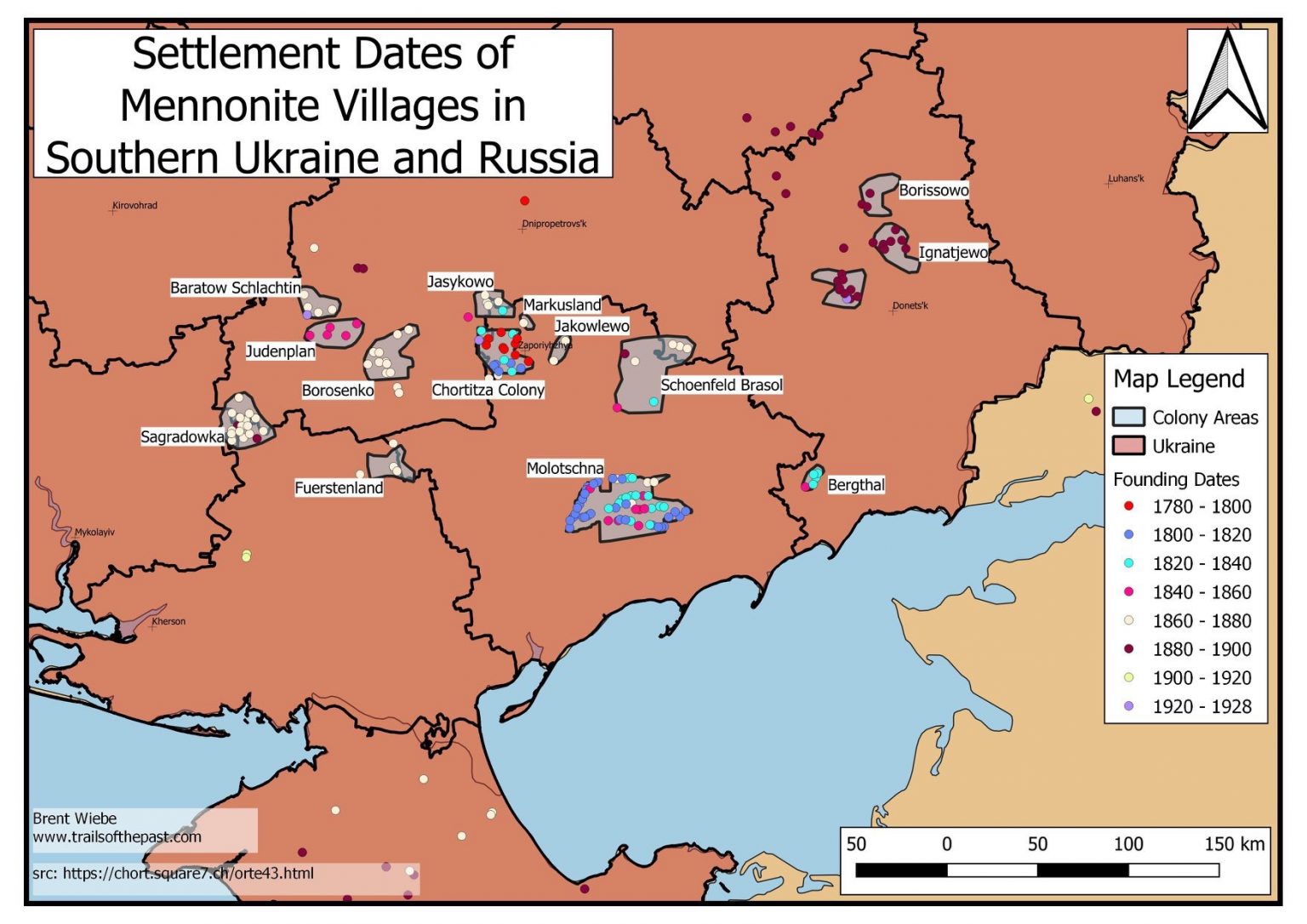 Russian Mennonite Settlements Dates of Founding